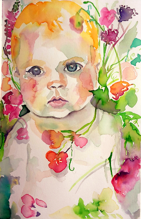 Watercolour portrait of Florence by Frankie O