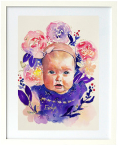 Framed Kiss the Baby watercolour portrait, A4