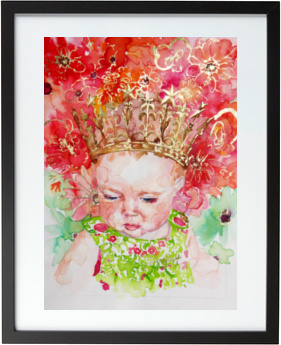 Framed Kiss the Baby watercolour portrait, A3