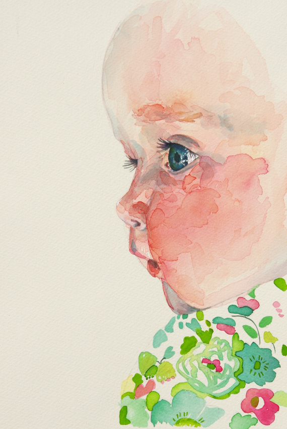 'Baby Hodson' watercolour baby portrait, A4