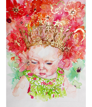 'Florence Frankie' watercolour baby portrait, A3