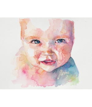 'Florence' watercolour baby portrait, A3