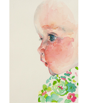 'Baby Hodson' watercolour baby portrait, A4